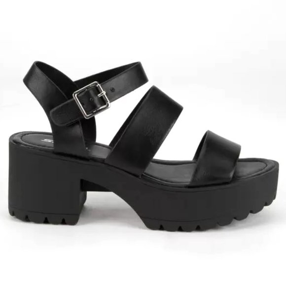 Shoes - New Black Band Platform Chunky Lug Heel Sandals